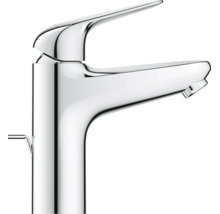 Eengreeps wastafelkraan van metaal met een glanzend oppervlak voor de badkamer.