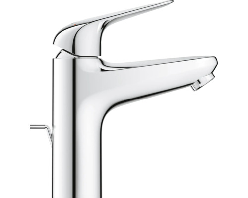 Eengreeps wastafelkraan van metaal met een glanzend oppervlak voor de badkamer.