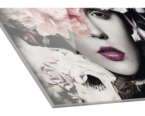 Acrylglas schilderij met bloemendecor en vrouwengezicht