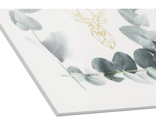 Decoratieve afbeelding met geometrisch hertmotief en eucalyptus takken
