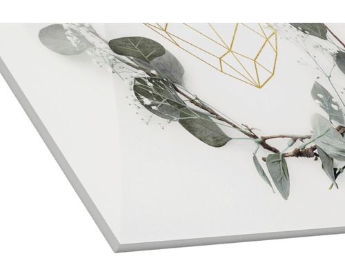 Decoratieve afbeelding met geometrisch patroon, eucalyptus en kleine bloemen