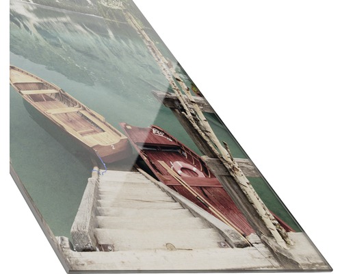 Glazen schilderij met bootmotief