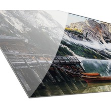 Acrylglasfoto met bergmeer, boten en berglandschap