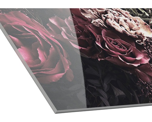 Close-up van een acrylglasplaat met bloemenprint