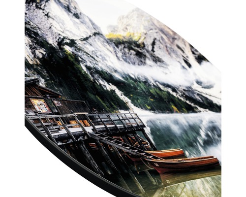 Wanddecoratie met bergmeer en boten