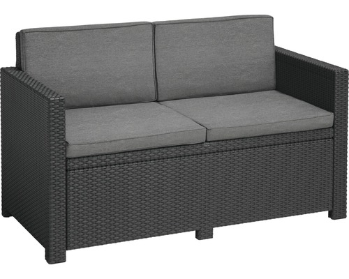 Tweezits tuinlounge van polyrotan met grijze kussens