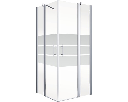 Hoekdouche met glazen deuren en handgrepen