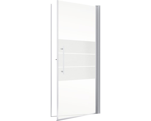 Openstaande douchedeur met handgreep en gedeeltelijke mattering