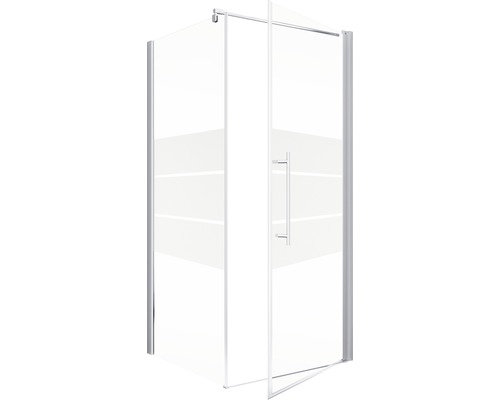 Hoekdouche met transparante glazen deur en handgreep