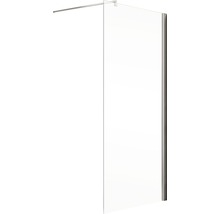 Glazen douchewand met metalen elementen