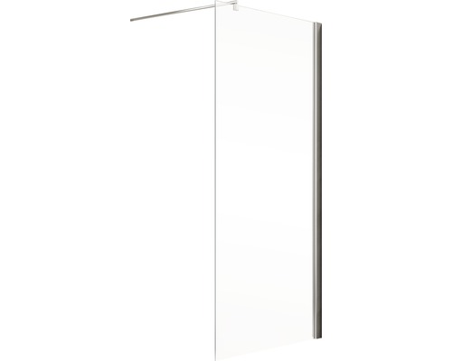 Glazen douchewand met metalen elementen