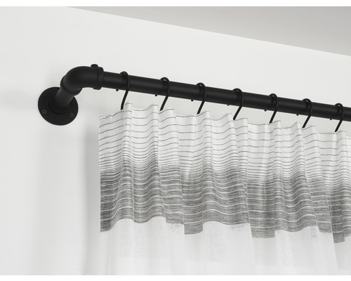 Zwarte douchegordijnstang met gordijnringen en douchegordijn