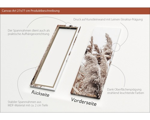 Canvas schilderij 27x77 cm, achterkant en voorkant met grassenmotief