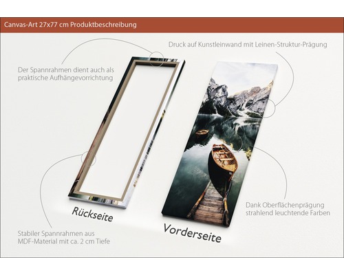 Productbeschrijving canvas schilderij 27x77 centimeter met houten frame en landschapsmotief