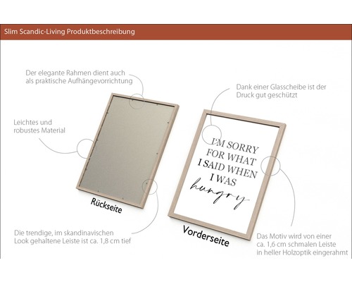 Detailweergave van een ingelijste afbeelding met de tekst: Het spijt me wat ik zei toen ik honger had.