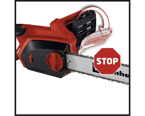 Elektrische kettingzaag met stopteken voor veiligheidsinstructie