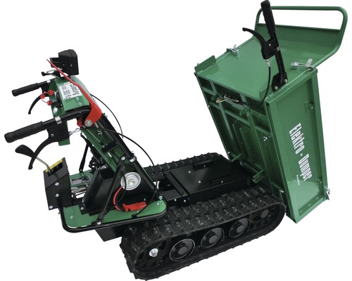 Elektrische dumper met rupsbanden voor het transporteren van materialen