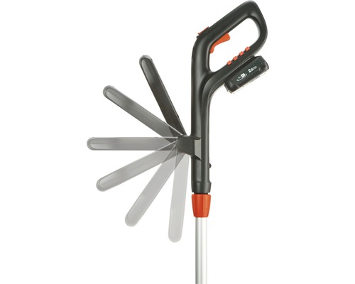 Accu grastrimmer met verstelbare trimmerkop