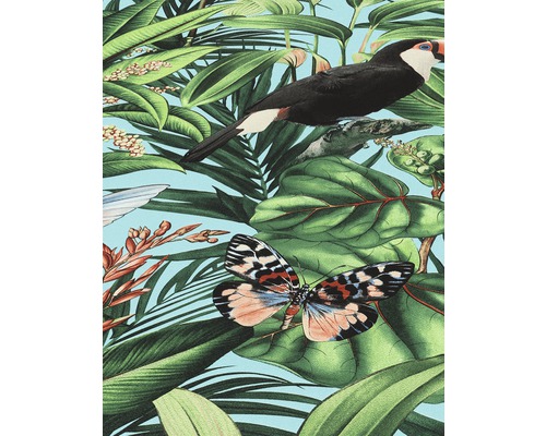 Behang met vogel-, vlinder- en plantenpatroon