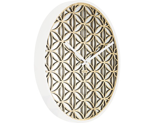 Houten wandklok met bloemmotief