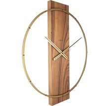 Wandklok met houten paneel en ronde metalen lijst