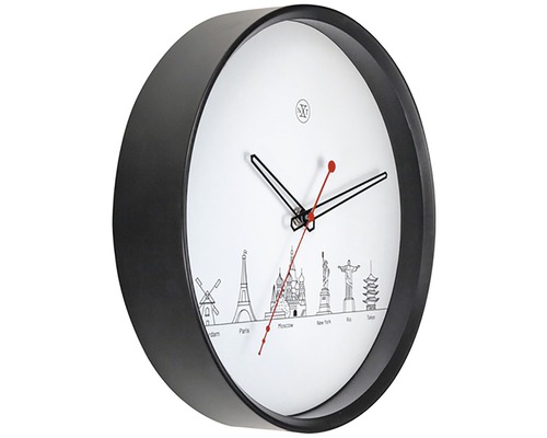 Wandklok met illustraties van internationale bezienswaardigheden