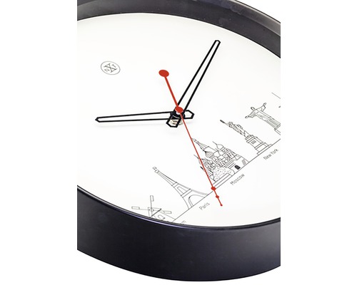 Wandklok met motieven van internationale herkenningspunten