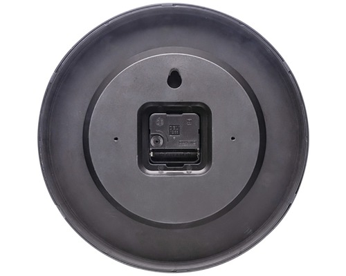 Achterkant van een ronde wandklok met ophangsysteem