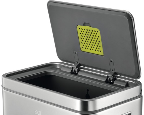 Geopende rechthoekige roestvrijstalen pedaalemmer van EKO