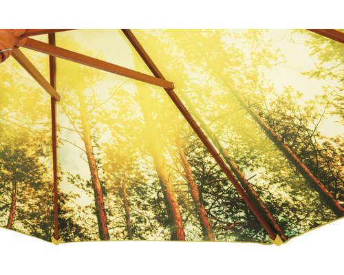 Gedetailleerd uitzicht van een parasol met bosmotief