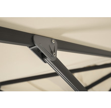 Detail van een tuinpaviljoen met metalen frame en schroeven