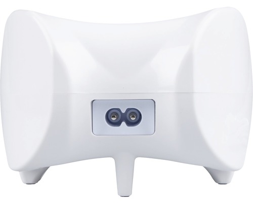 Achteraanzicht van een witte vijverpomp met netaansluiting