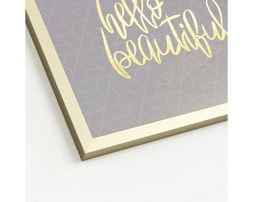 Ingelijste wanddecoratie met de tekst 'Hallo mooie' en geometrisch patroon