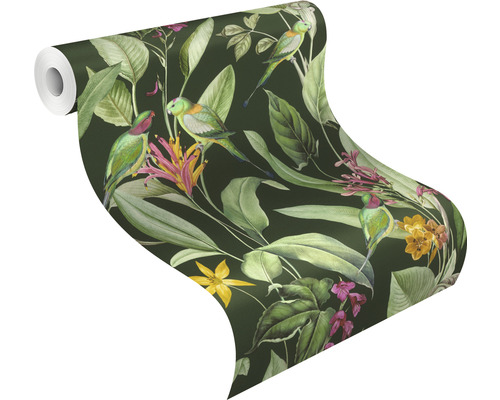 Rol behang met vogel- en plantmotief