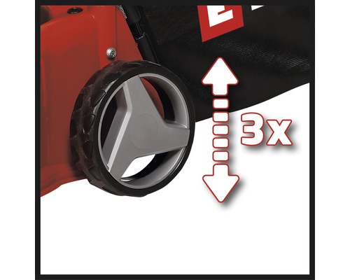 Detailopname van een grasmaaier met drievoudige hoogteverstelling.