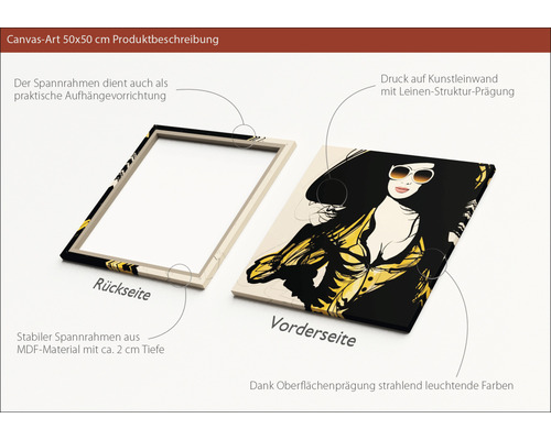 Canvas schilderij 50x50 centimeter met frame en vrouwenmotief