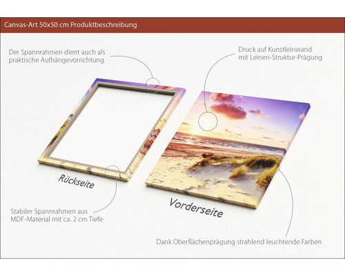Canvas schilderij 50x50 cm met strandmotief en houten frame