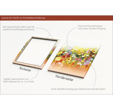 Canvasafbeelding van 50x50 centimeter met bloemmotief, voor- en achterkant