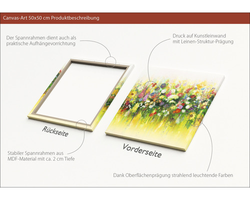Canvas schilderij 50x50 cm met bloemmotief, voor- en achterkant