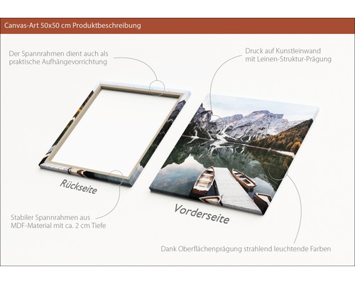 Canvas schilderij 50x50 centimeter met MDF frame, voor- en achterkant