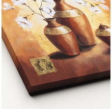 Schilderij met bruine vazen en witte bloemen