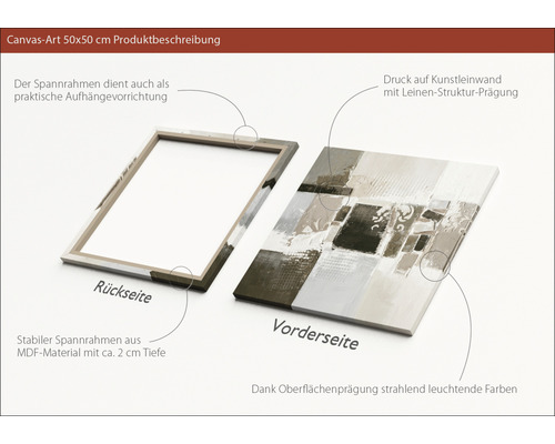 Canvas schilderij 50x50 cm met MDF frame, voor- en achterkant