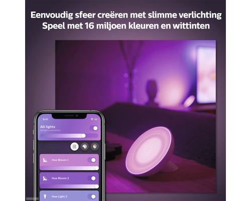 Philips Hue Bloom lamp met smartphonebediening in een woonkamer