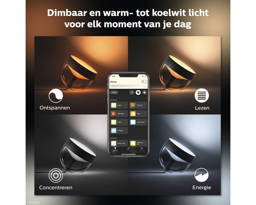 Slimme tafellampen met dimfunctie, bediend via een smartphone app.