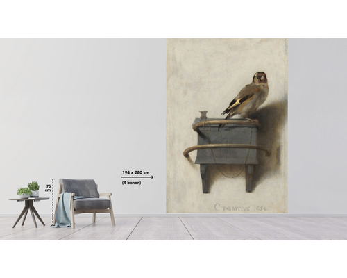 Behang met vogelmotief in de woonkamer