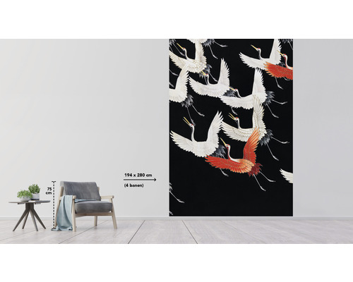 Fotobehang met kraanvogelpatroon in een kamer