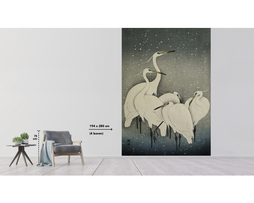 Vliesbehang met reigermotief, 194 cm x 280 cm