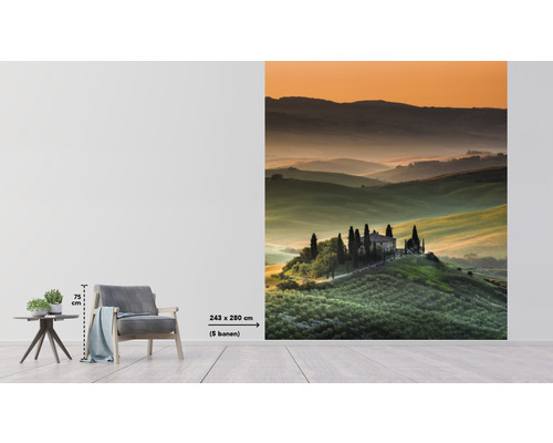 Fotobehang met Toscaans landschap, afmetingen 243 bij 280 centimeter