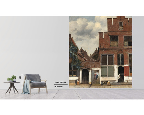 Wanddecoratie met een historisch straatbeeld, afmeting 243 x 280 cm