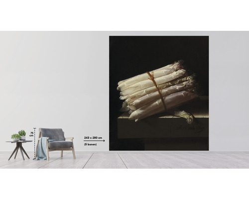 Wandafbeelding met aspergemotief, afmeting 243 x 280 cm